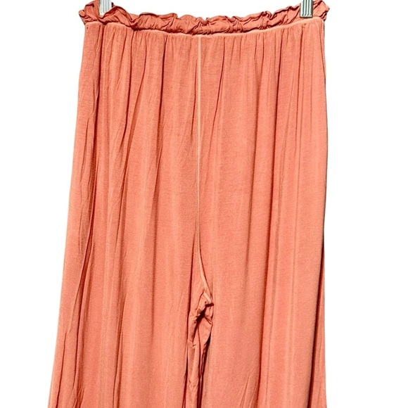 Free People Wide Leg Ruffle Elastic Split Waistband Soft Jersey Knit Pants - Picture 7 of 9